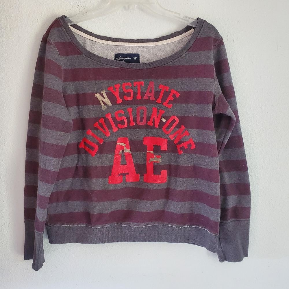 VTG American Eagle SweatShirt Womens Large Striped Pullover‎ AE NYSTATE Division